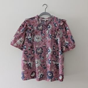 Loft Floral Ruffled Sleeve Flowy Relaxed Fit Blouse Top